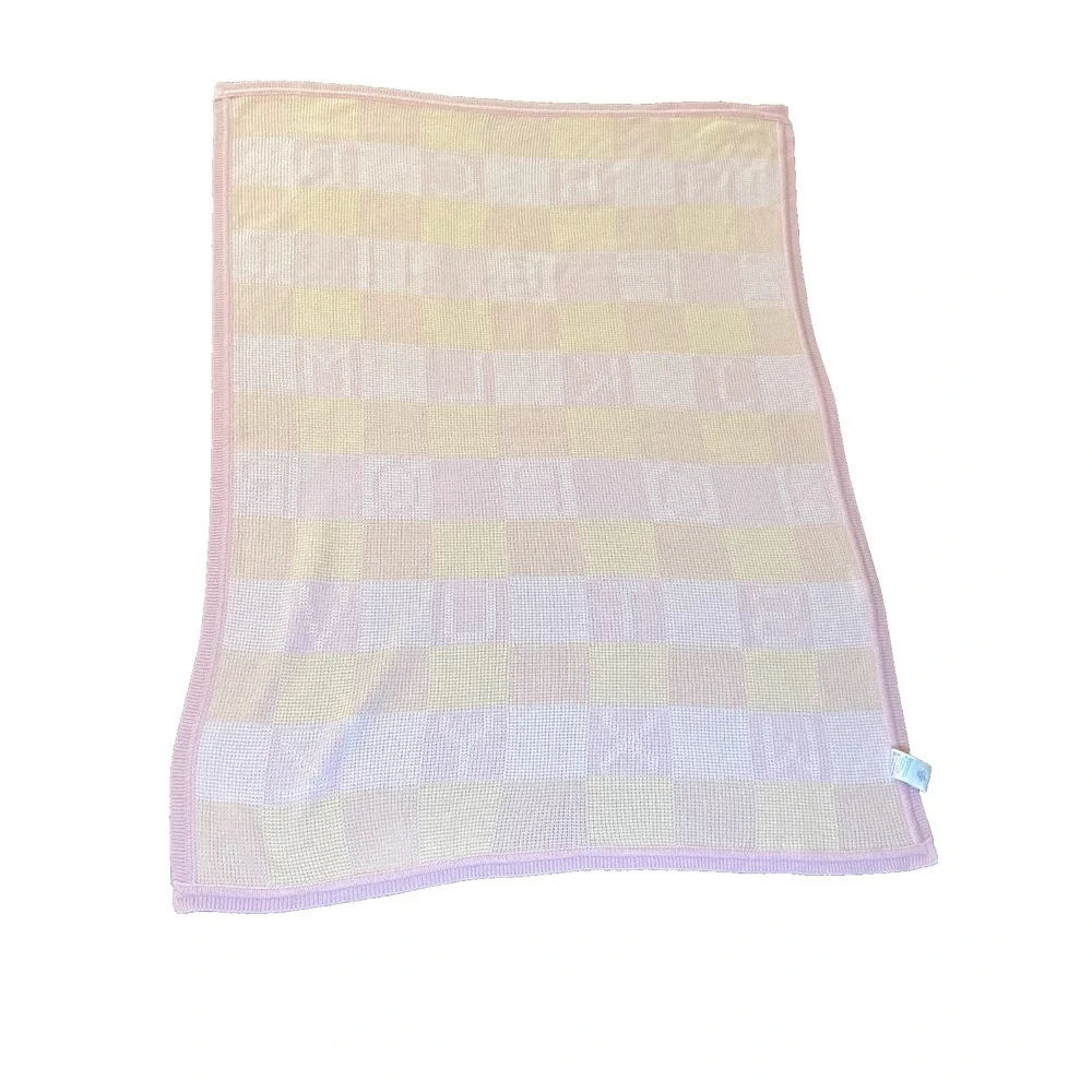 Wamsutta Blanket Alphabet Blocks Pink‎ Pastel Baby Blanket Knit 100% Acrylic